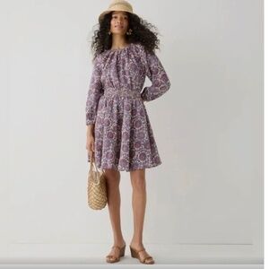 J. Crew Palermo linen smocked-waist mini dress in floral bouquet sz x-small NWT